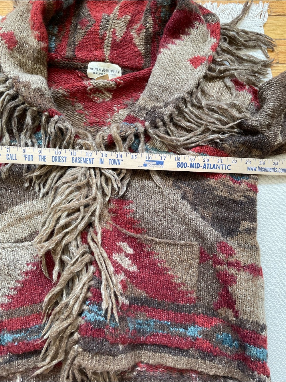 RALPH LAUREN Fringe Aztec Southwest Tribal Cardigan Sweater Alpaca Wool M West - Picture 7 of 8